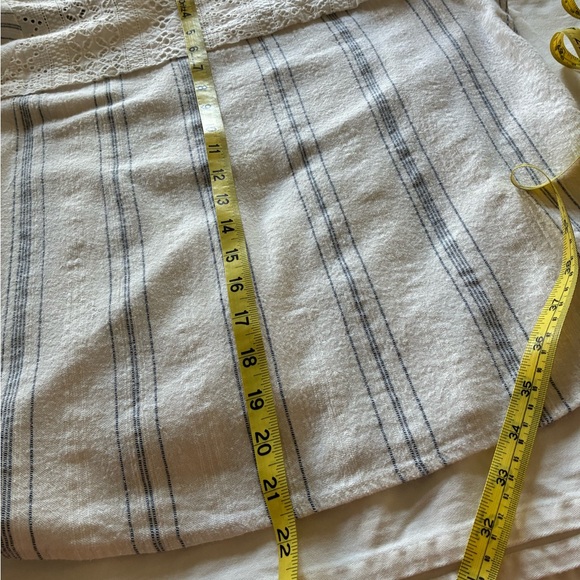 Lily White Cream and Light Blue Eyelet Yoke Striped Blouse - Picture 7 of 8